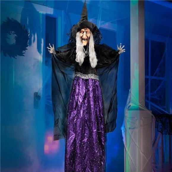 47” Hanging Animated Talking Witch Decoration with Light-up Eyes and Sound - Picture 1 of 7